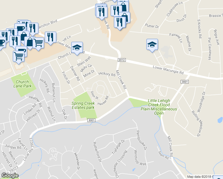 map of restaurants, bars, coffee shops, grocery stores, and more near 1548 Cambridge Drive in Macungie