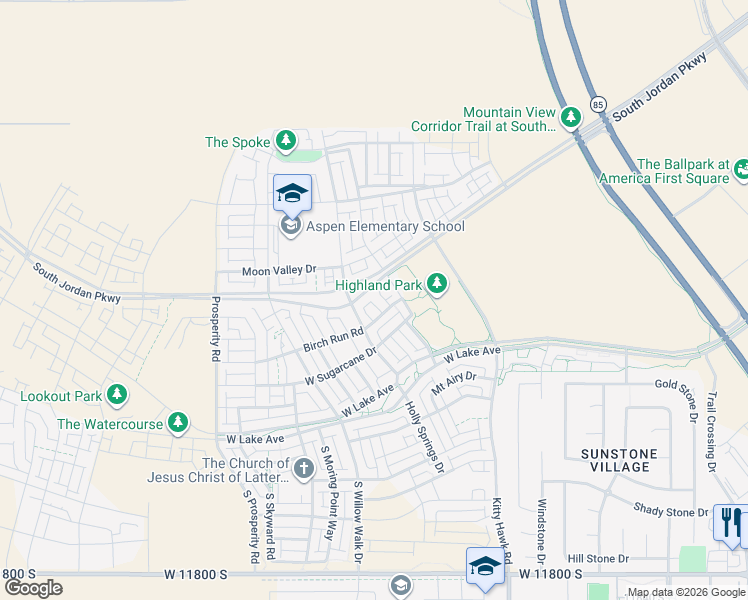 map of restaurants, bars, coffee shops, grocery stores, and more near 11434 South Holly Springs Drive in South Jordan