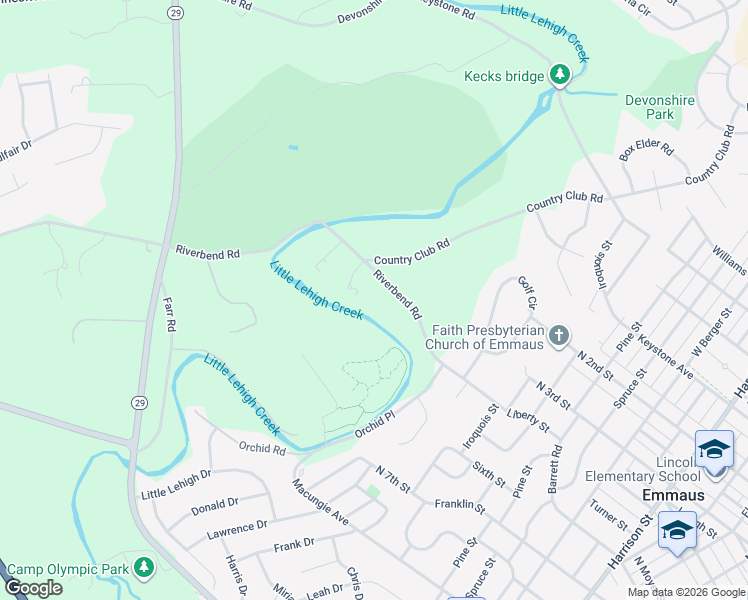 map of restaurants, bars, coffee shops, grocery stores, and more near 2700 Riverbend Road in Allentown