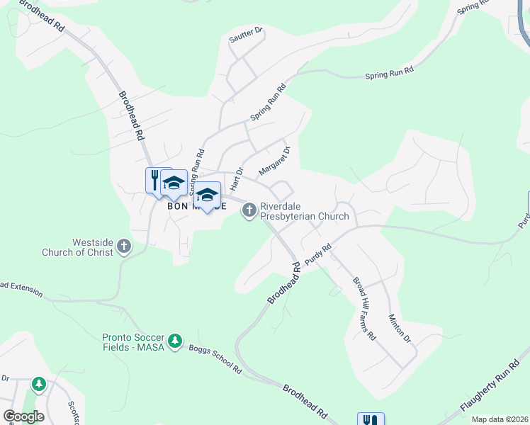 map of restaurants, bars, coffee shops, grocery stores, and more near 316 Brodhead Road in Glenwillard