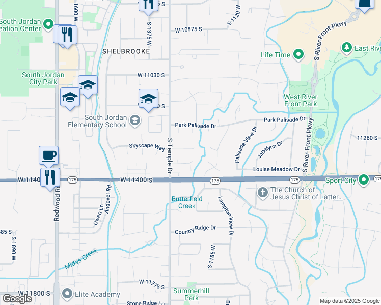 map of restaurants, bars, coffee shops, grocery stores, and more near 1247 Man of War Cove in South Jordan