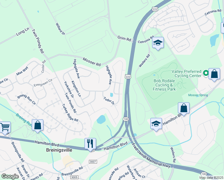 map of restaurants, bars, coffee shops, grocery stores, and more near 869 King Way in Breinigsville