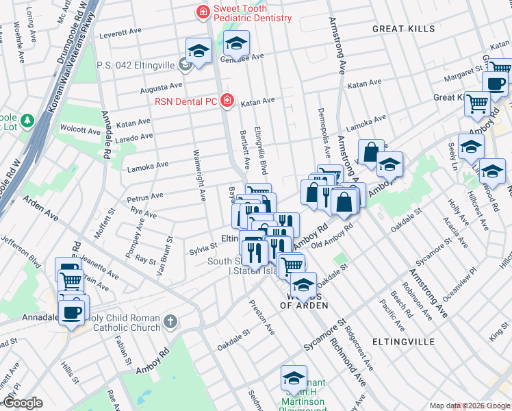 map of restaurants, bars, coffee shops, grocery stores, and more near 3767 Richmond Avenue in Staten Island