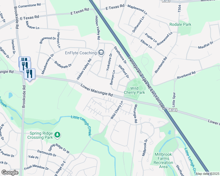 map of restaurants, bars, coffee shops, grocery stores, and more near 4670 Berwyn Lane in Macungie