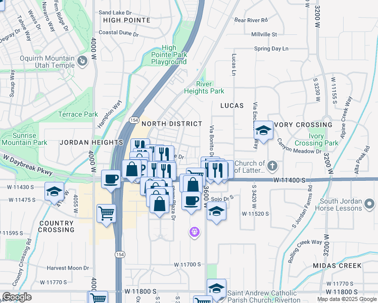 map of restaurants, bars, coffee shops, grocery stores, and more near 11293 Sweet Pea Lane in South Jordan
