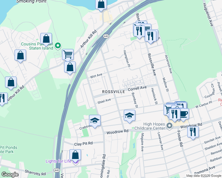 map of restaurants, bars, coffee shops, grocery stores, and more near 434 Winant Avenue in Staten Island