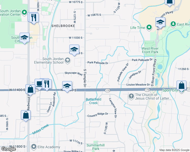 map of restaurants, bars, coffee shops, grocery stores, and more near 1247 Man of War Cove in South Jordan