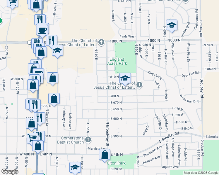 map of restaurants, bars, coffee shops, grocery stores, and more near 367 East 740 North in Tooele