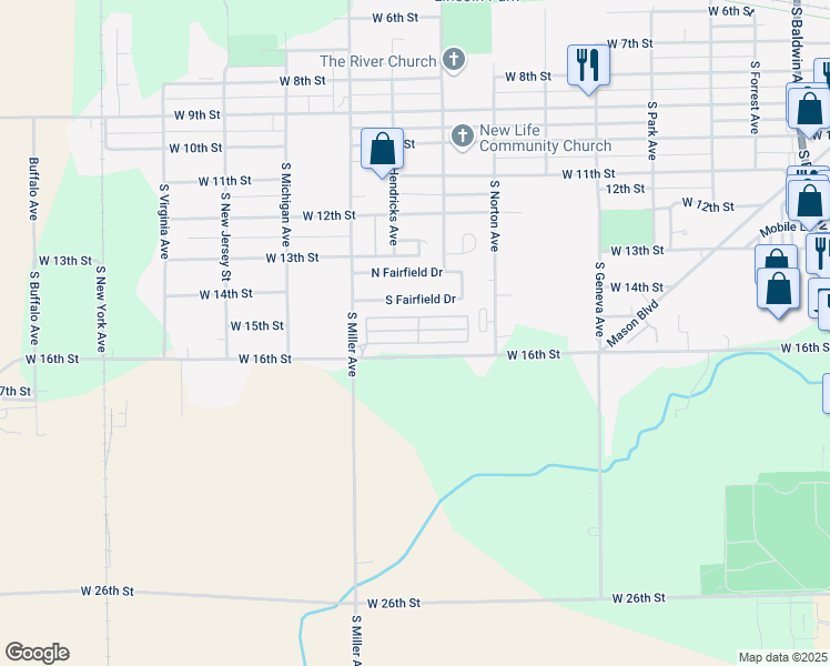 map of restaurants, bars, coffee shops, grocery stores, and more near 2121 South Fairfield Drive in Marion