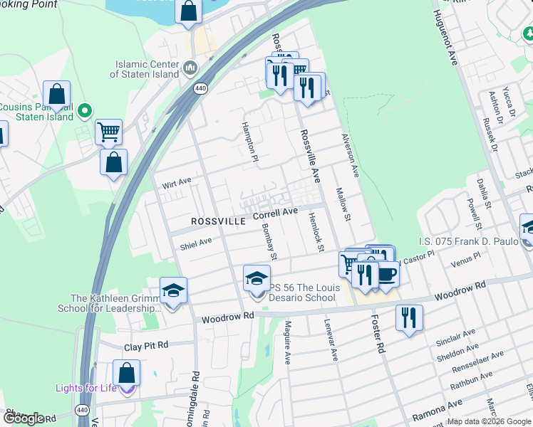 map of restaurants, bars, coffee shops, grocery stores, and more near 621 Correll Avenue in Staten Island