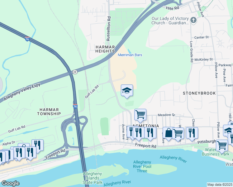 map of restaurants, bars, coffee shops, grocery stores, and more near 300 Pearl Avenue in Cheswick