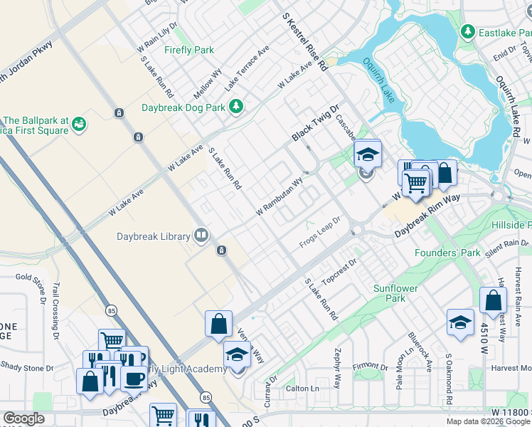 map of restaurants, bars, coffee shops, grocery stores, and more near 5069 West Rambutan Way in South Jordan