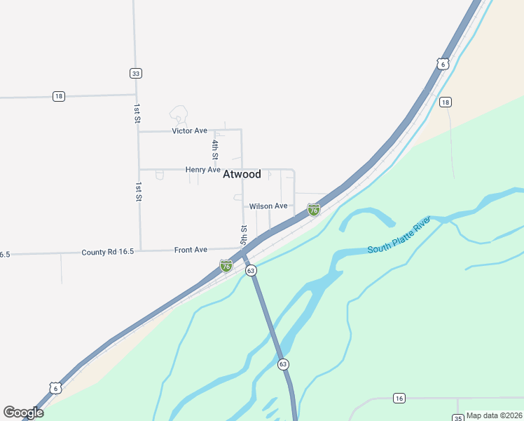 map of restaurants, bars, coffee shops, grocery stores, and more near 16357 Wilson Avenue in Atwood