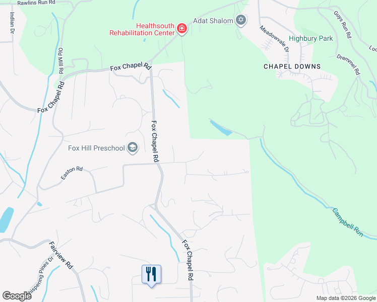 map of restaurants, bars, coffee shops, grocery stores, and more near 15 Chapel Ridge Court in Pittsburgh