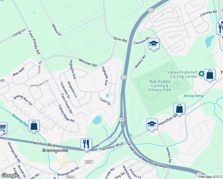 map of restaurants, bars, coffee shops, grocery stores, and more near 874 King Way in Breinigsville