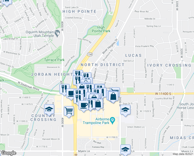 map of restaurants, bars, coffee shops, grocery stores, and more near 3783 Lilac Heights Drive in South Jordan