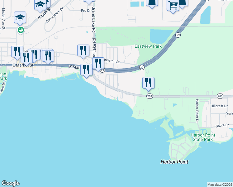 map of restaurants, bars, coffee shops, grocery stores, and more near 1732-1838 East Market Street in Celina