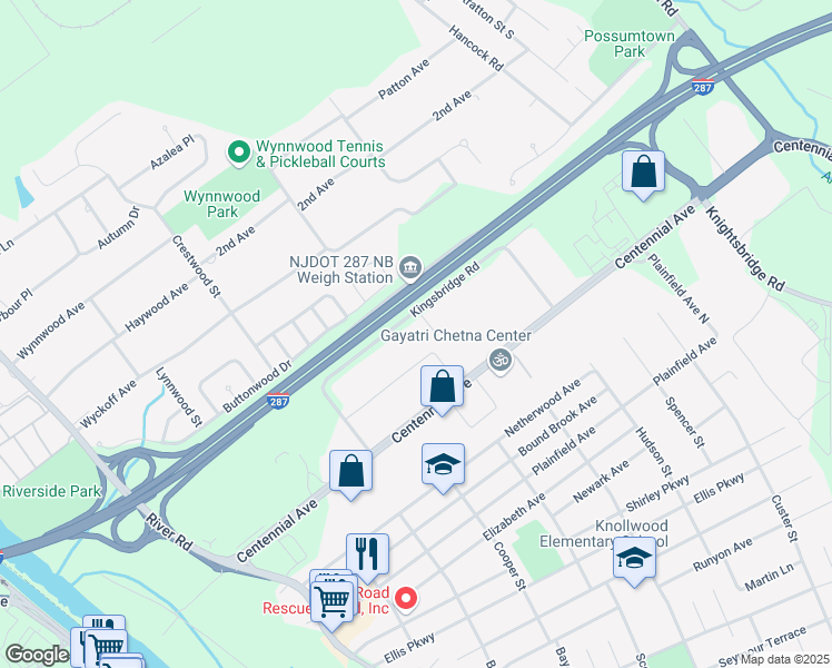 map of restaurants, bars, coffee shops, grocery stores, and more near 40 Kingsbridge Road in Piscataway Township