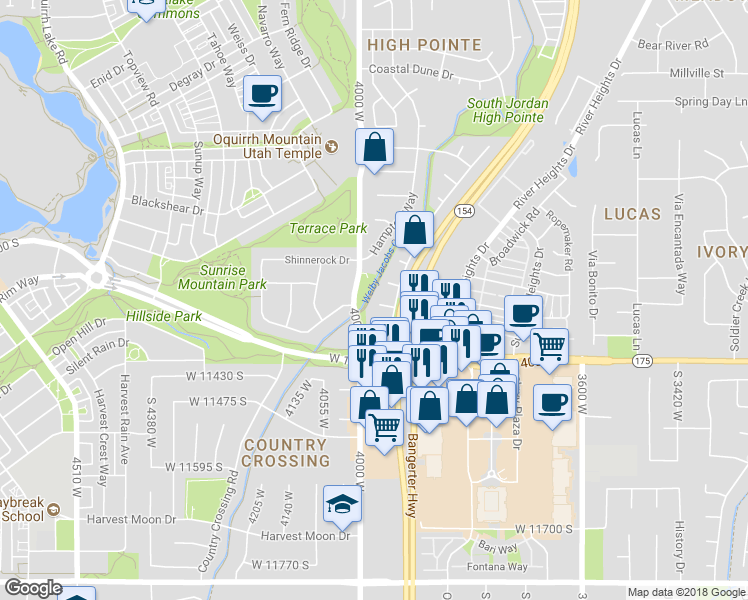 map of restaurants, bars, coffee shops, grocery stores, and more near 3968 Copper Sea Cove in South Jordan