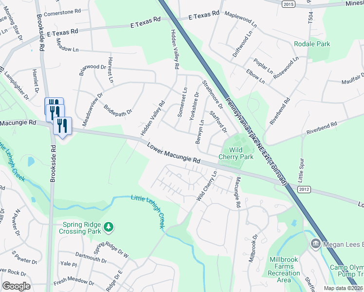 map of restaurants, bars, coffee shops, grocery stores, and more near 4801 Lower Macungie Road in Macungie