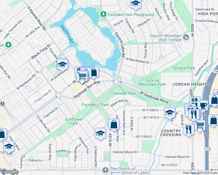 map of restaurants, bars, coffee shops, grocery stores, and more near 11271 High Crest Lane in South Jordan