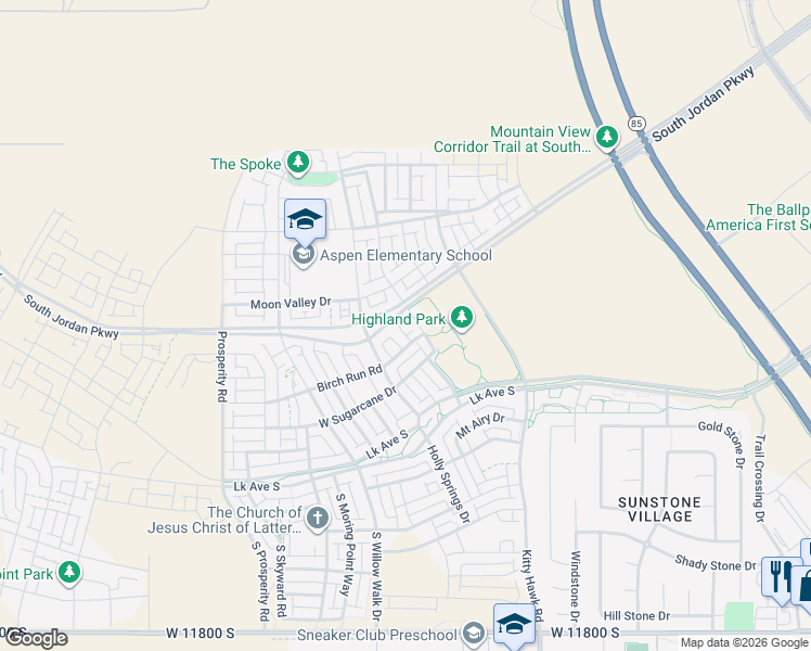 map of restaurants, bars, coffee shops, grocery stores, and more near 11282 South Old Bridge Road in South Jordan