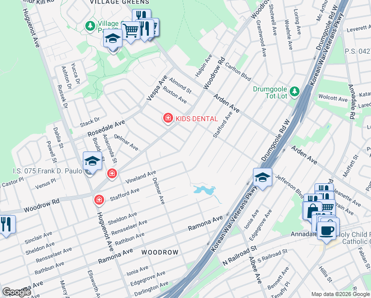 map of restaurants, bars, coffee shops, grocery stores, and more near 339 Crown Avenue in Staten Island