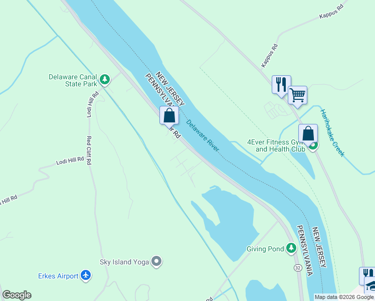 map of restaurants, bars, coffee shops, grocery stores, and more near 1223 River Road in Upper Black Eddy