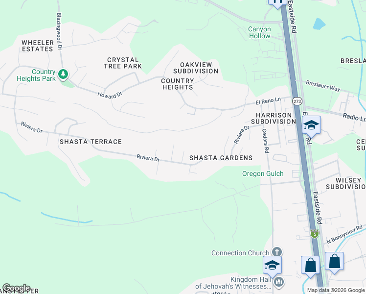 map of restaurants, bars, coffee shops, grocery stores, and more near 4647 Lookout Court in Redding