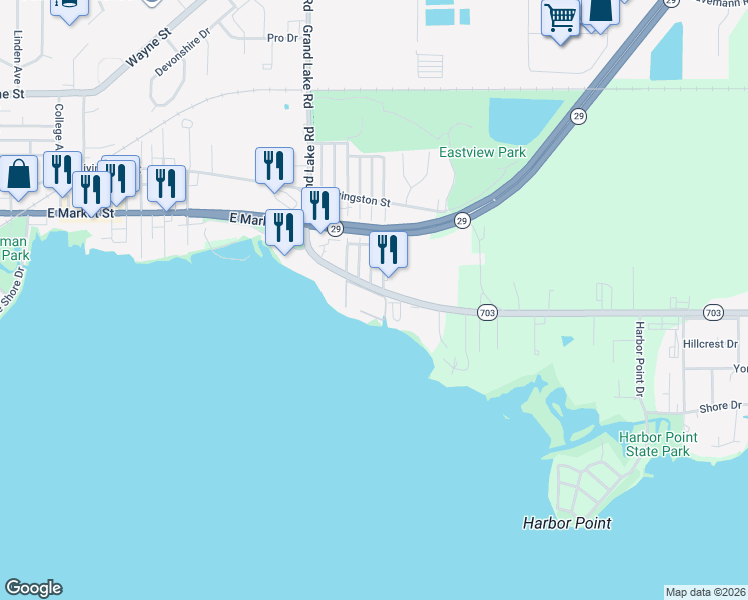 map of restaurants, bars, coffee shops, grocery stores, and more near 1700 East Market Street in Celina