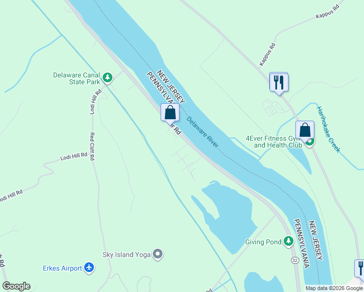 map of restaurants, bars, coffee shops, grocery stores, and more near 1223 River Road in Upper Black Eddy