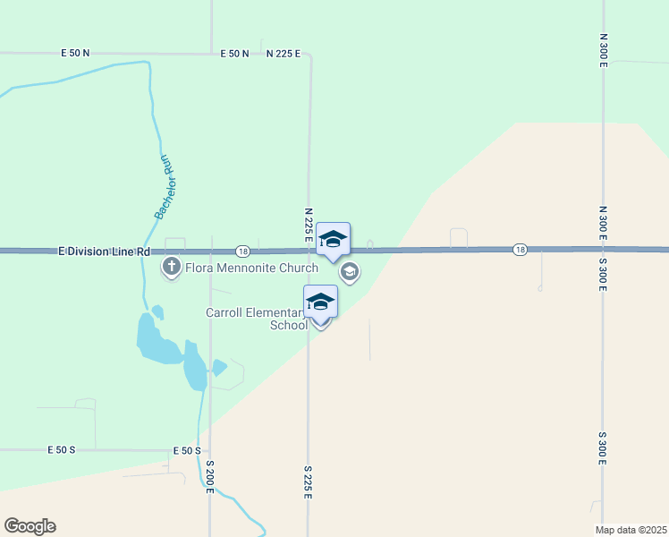 map of restaurants, bars, coffee shops, grocery stores, and more near 2362 Indiana 18 in Flora