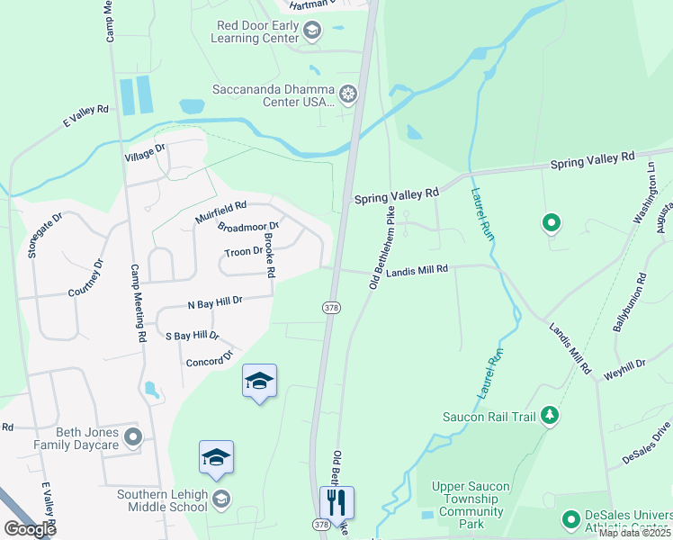 map of restaurants, bars, coffee shops, grocery stores, and more near 5250 Pennsylvania 378 in Bethlehem