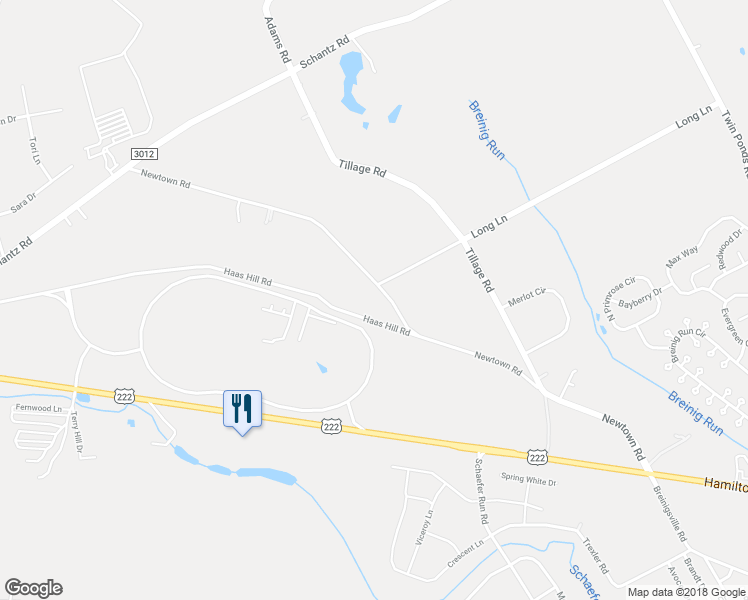 map of restaurants, bars, coffee shops, grocery stores, and more near 9620 Newtown Road in Breinigsville