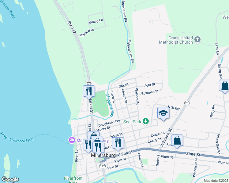 map of restaurants, bars, coffee shops, grocery stores, and more near 773 Church Street in Millersburg