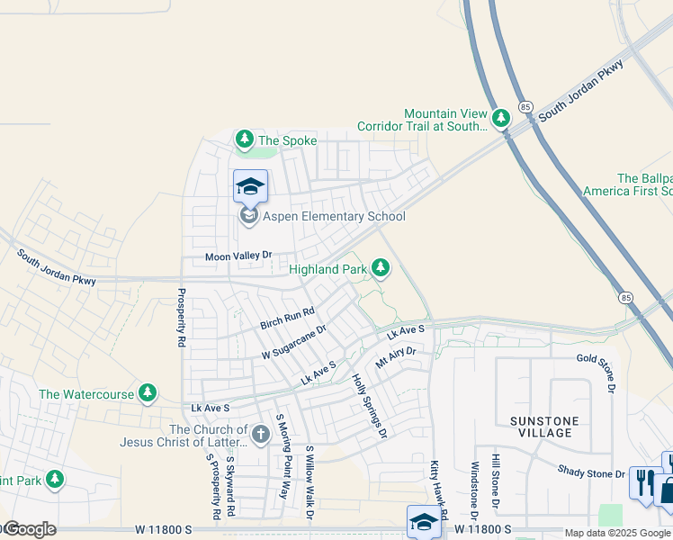 map of restaurants, bars, coffee shops, grocery stores, and more near 11282 South Old Bridge Road in South Jordan