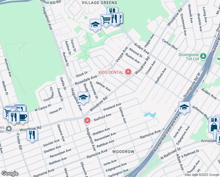 map of restaurants, bars, coffee shops, grocery stores, and more near 45 Delmar Avenue in Staten Island