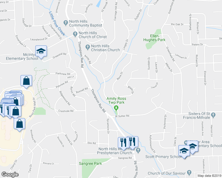 map of restaurants, bars, coffee shops, grocery stores, and more near 109 Rene Drive in Glenshaw