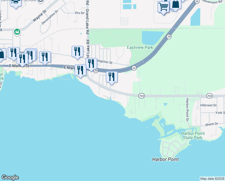 map of restaurants, bars, coffee shops, grocery stores, and more near 1732 East Market Street in Celina