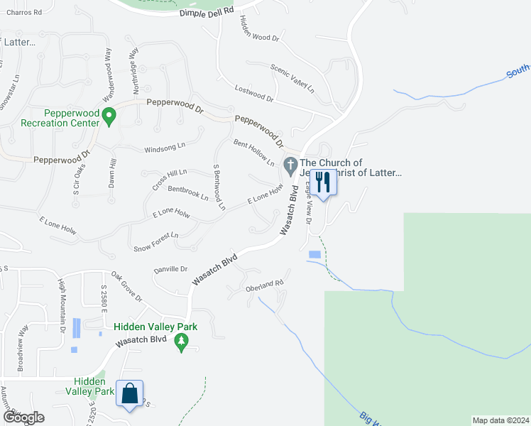 map of restaurants, bars, coffee shops, grocery stores, and more near 14 Cobblewood Cove in Sandy