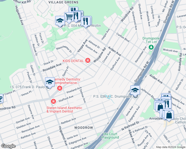 map of restaurants, bars, coffee shops, grocery stores, and more near 339 Crown Avenue in Staten Island