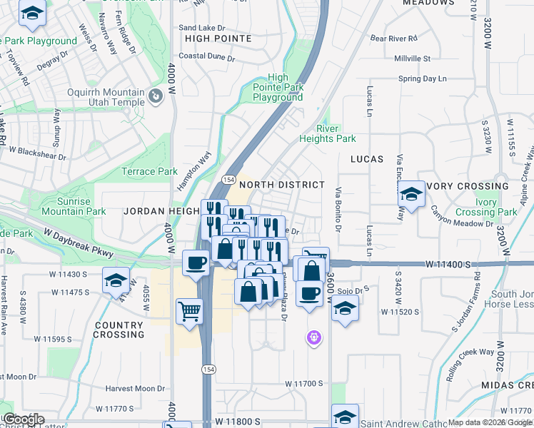 map of restaurants, bars, coffee shops, grocery stores, and more near 3773 Lilac Heights Drive in South Jordan