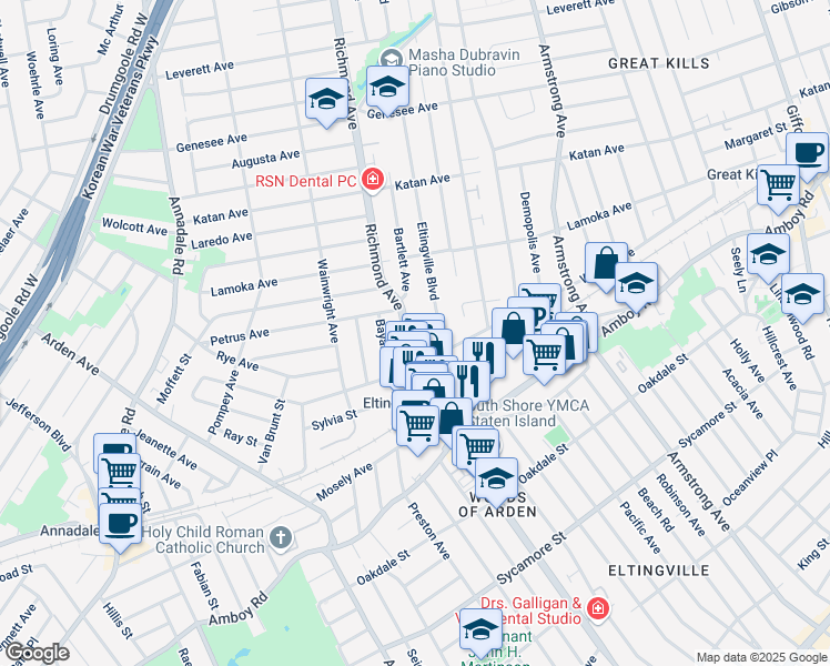 map of restaurants, bars, coffee shops, grocery stores, and more near 3767 Richmond Avenue in Staten Island