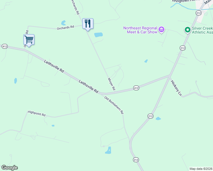 map of restaurants, bars, coffee shops, grocery stores, and more near 3016 Moyer Road in Hellertown