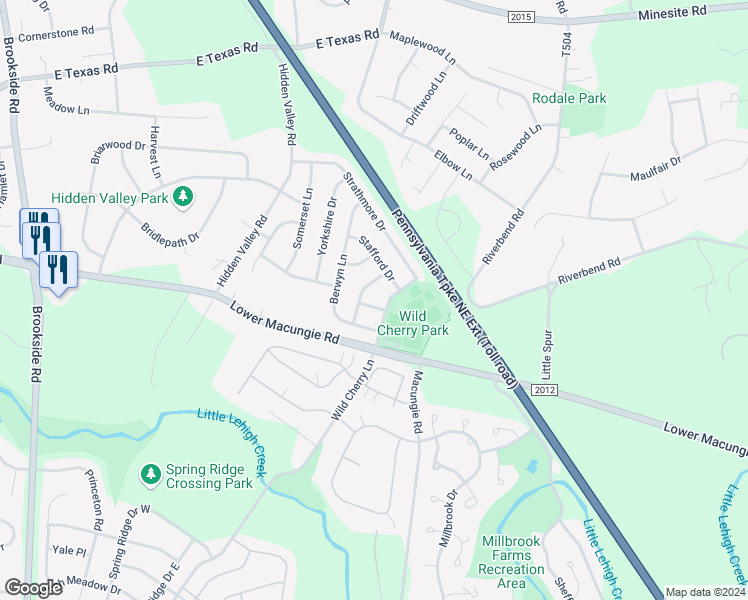 map of restaurants, bars, coffee shops, grocery stores, and more near 4567 Wild Cherry Lane in Macungie