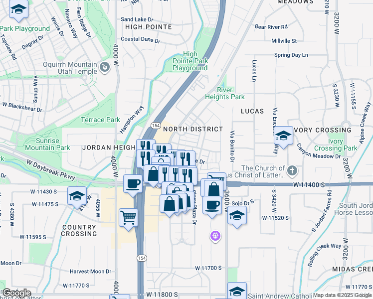 map of restaurants, bars, coffee shops, grocery stores, and more near 3753 Lilac Heights Drive in South Jordan