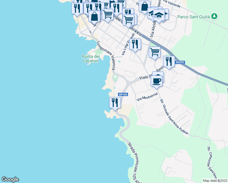 map of restaurants, bars, coffee shops, grocery stores, and more near in Alghero