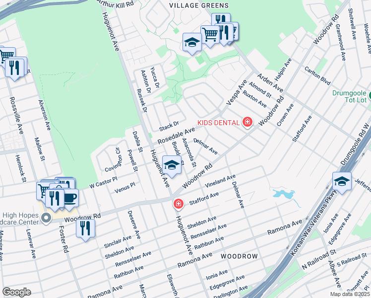 map of restaurants, bars, coffee shops, grocery stores, and more near 64 Anaconda Street in Staten Island