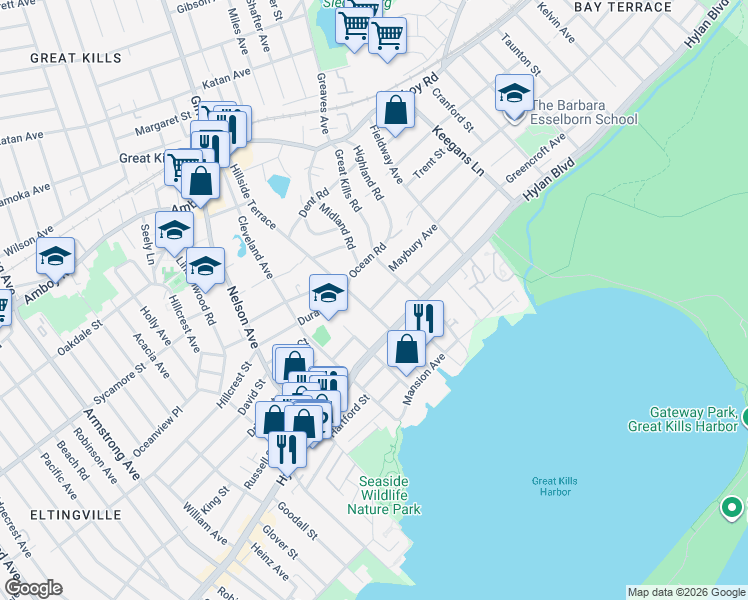 map of restaurants, bars, coffee shops, grocery stores, and more near 21 Cottage Avenue in Staten Island