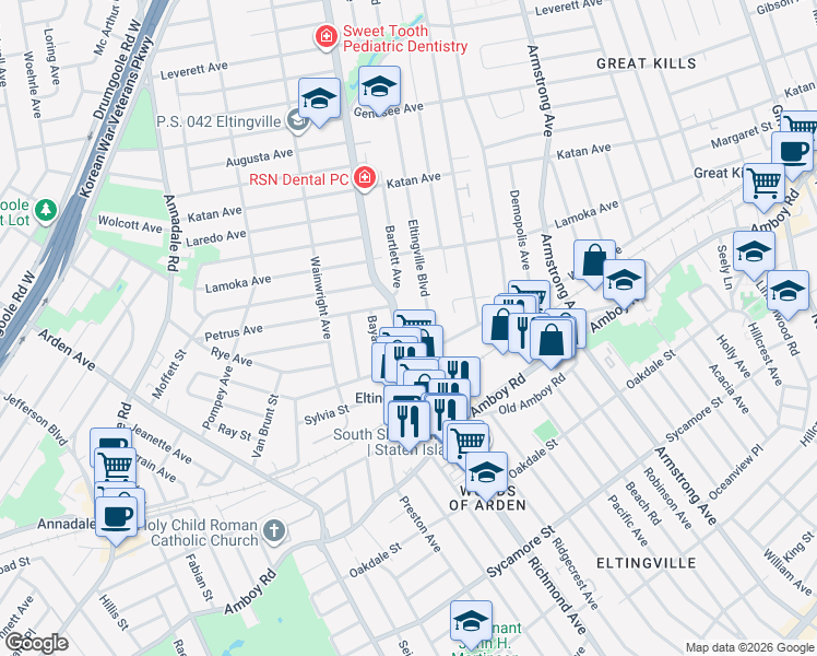 map of restaurants, bars, coffee shops, grocery stores, and more near 3767 Richmond Avenue in Staten Island